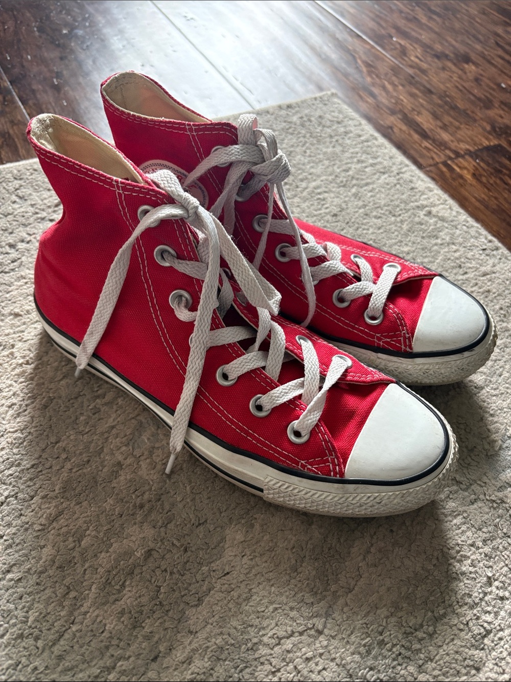 High-Top Canvas Sneakers in Red - Women's Casual Lace-Up